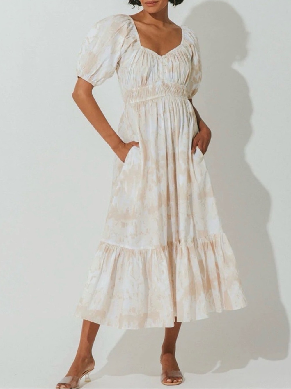 Cleobella Organic Cotton Puff Sleeve Midi Dress Cottagecore Size M Pockets - Picture 10 of 10